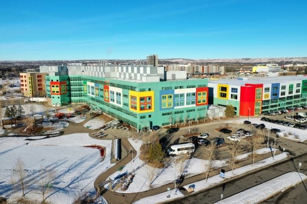 Drone shots from Alberta Children's Hospital in December 2020. Alberta Children’s Hospital has reduced surgeries by 75 per cent to contend with the surge of COVID-19 patients in ICU.  (David Bajer/CBC - image credit)