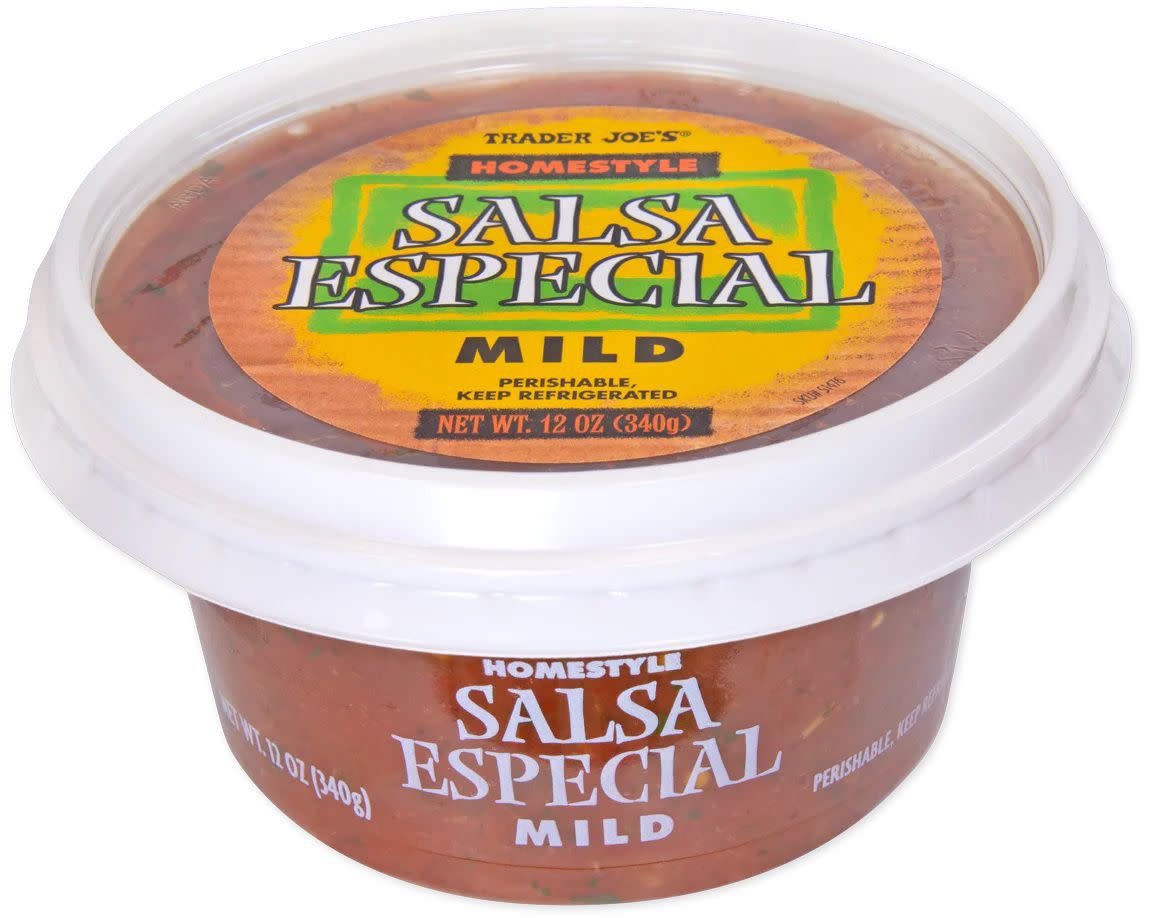 Container of Trader Joe's mild salsa especial