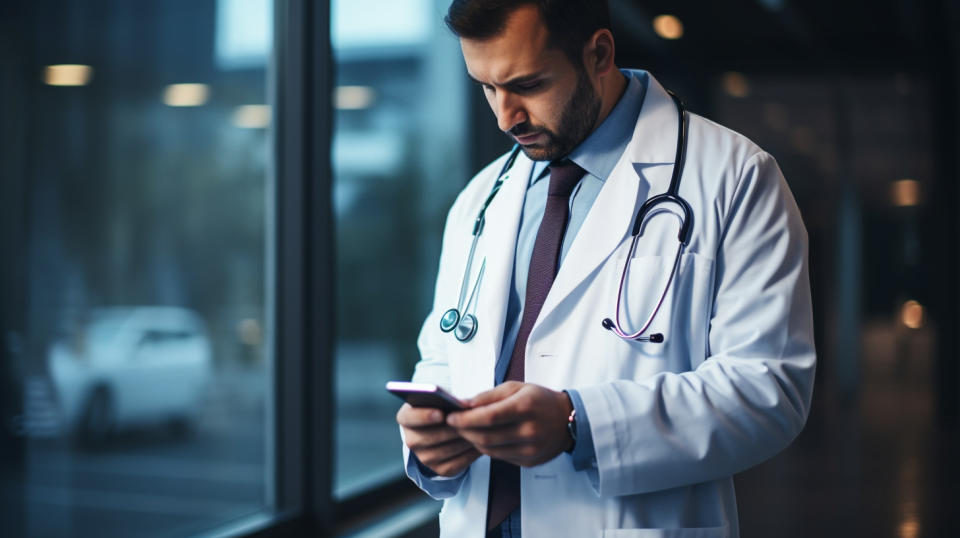 A doctor using a two-way messaging service to communicate with a patient.