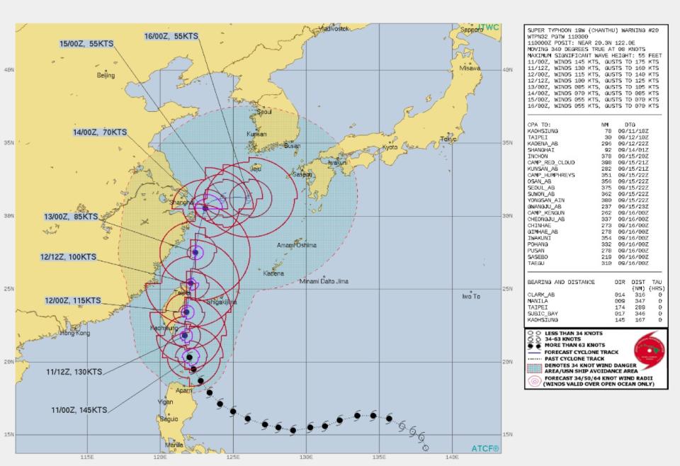 美軍預測璨樹動向（圖／翻攝自JTWC）