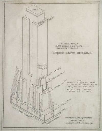 Uno de los muchos bocetos de arquitecto para el rascacielos Empire State Building. <a href="https://en.wikipedia.org/wiki/Empire_State_Building#/media/File:Empire_State_Building_plan.jpg" rel="nofollow noopener" target="_blank" data-ylk="slk:Wikimedia commons;elm:context_link;itc:0;sec:content-canvas" class="link ">Wikimedia commons</a>