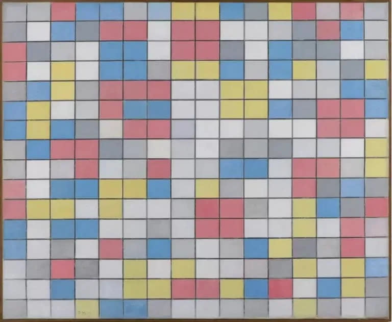 En 1922, los planos de color existen en tensión dentro de una cuadrícula flotante dislocada, manteniendo el ojo y la pintura en movimiento y creando una composición que es a la vez satisfactoria e inquietante.