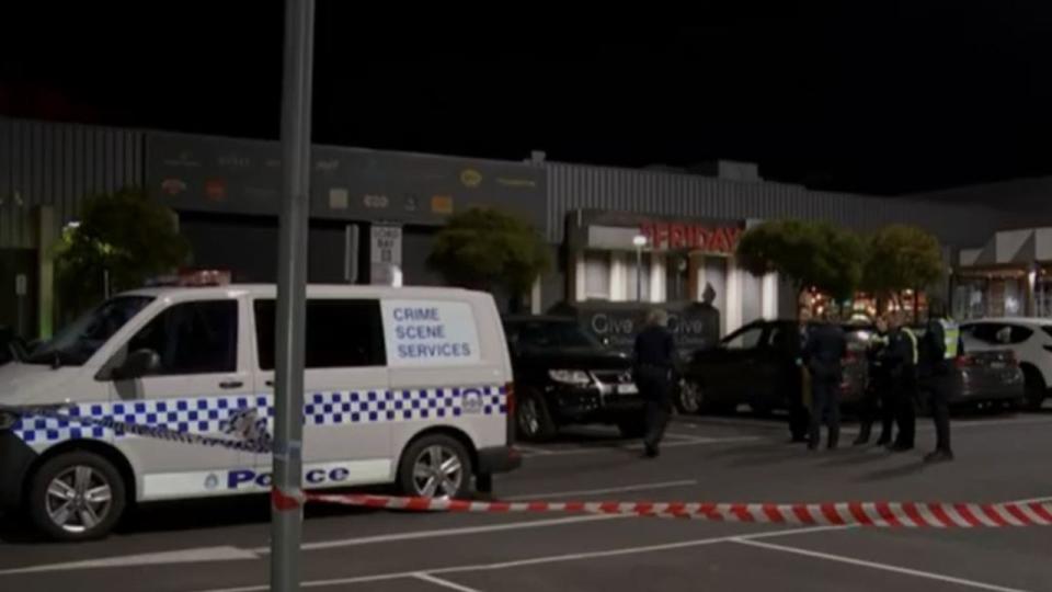 Police on scene at Pacific Epping after shots where fired during fight outside the shopping centre. Two men were stabbed and police allege machetes were used and a gun was fired during the brawl. Source: 7/Sunrise