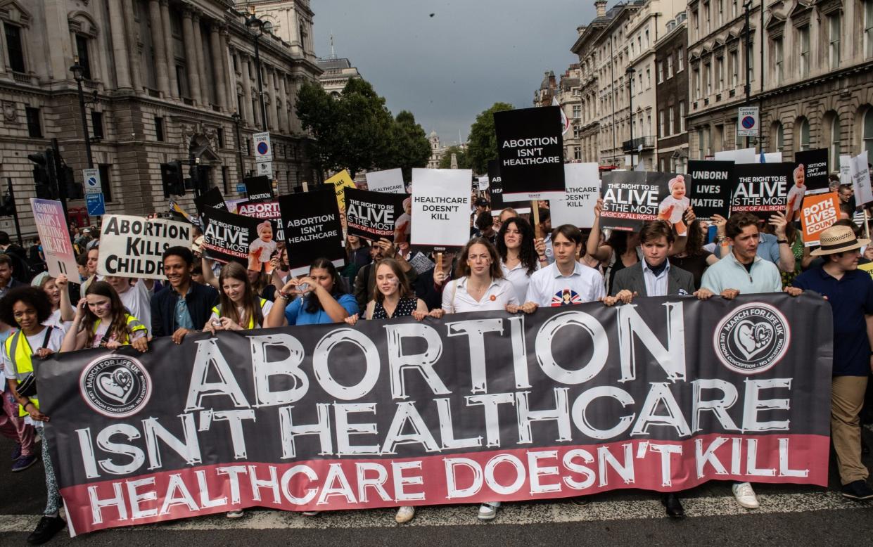 Pro-life protesters demonstrate in Whitehall, London earlier this month