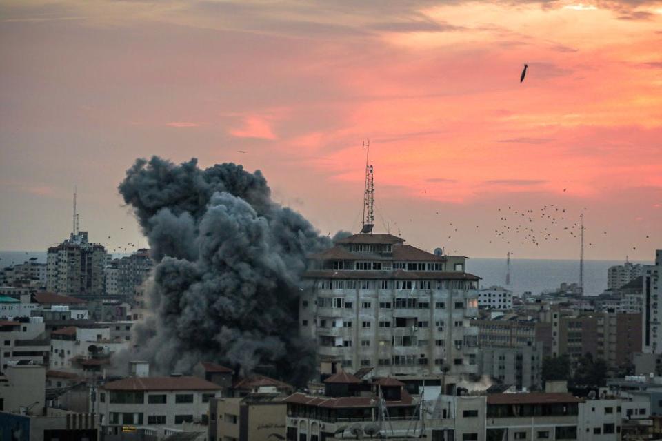 Smoke rises after bombing of Israeli forces with warplanes in Gaza City, October 7, 2023.