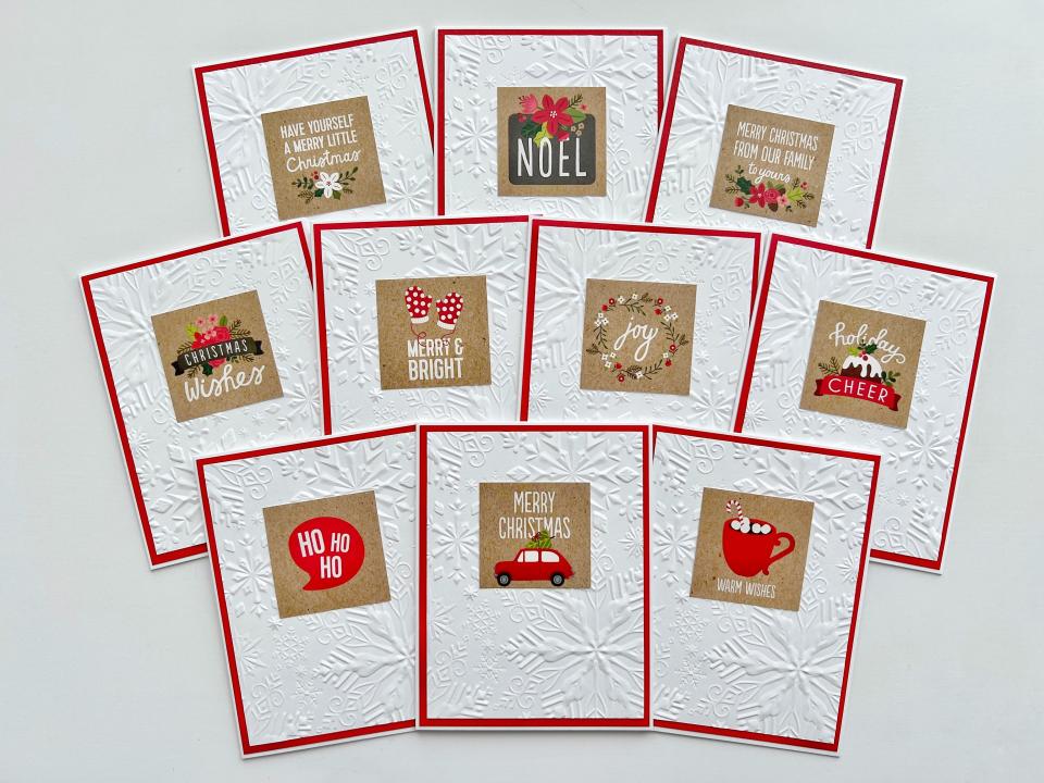 This image provided by Yulia Cartwright shows handmade holiday cards. Handmade holiday cards can be gifts in themselves for both maker and receiver. They're a way to express creativity and connection. And gathering to make them can be a nice social activity. (Yulia Cartwright via AP)