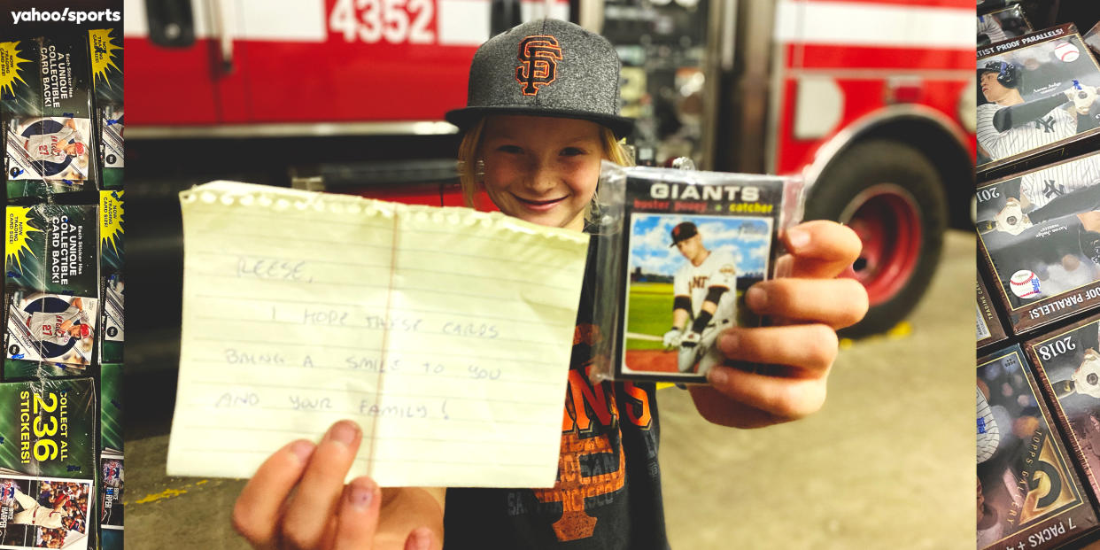 Reese Osterberg lost her house and baseball cards in the Creek Fire, but people around the country helped rebuild her collection. Now she has a plan to pay it forward.(Mike Oz/Yahoo Sports)