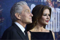 (L-R Actor Michael Douglas and Catherine Zeta-Jones attend the SNL 40th Anniversary Special at 30 Rockefeller Plaza in New York, NY, on February 15, 2015. (Photo by Anthony Behar) *** Please Use Credit from Credit Field ***