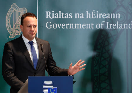 Ireland's Prime Minister (Taoiseach) Leo Varadkar holds a news conference after a European Union summit in Brussels, Belgium March 22, 2019. REUTERS/Toby Melville
