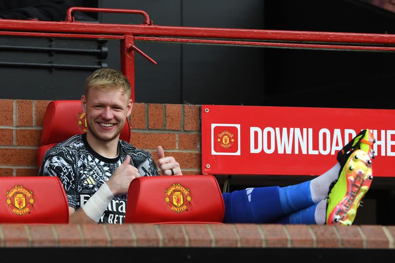 Aaron Ramsdale prior to the Premier League match between Manchester United and Arsenal FC at Old Trafford.