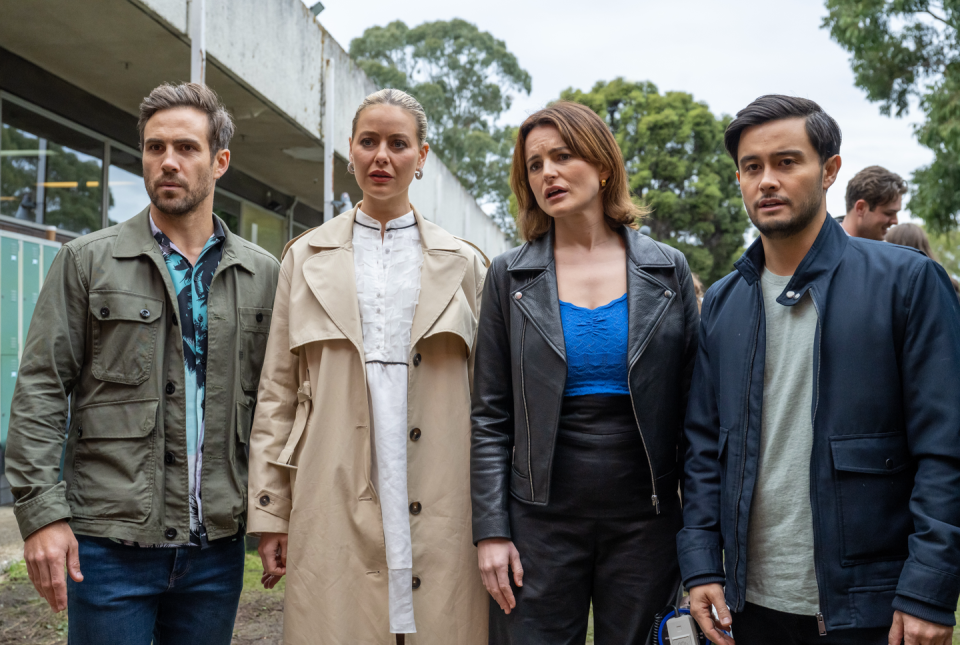 aaron brennan, chloe brennan, nicolette stone and david tanaka in neighbours