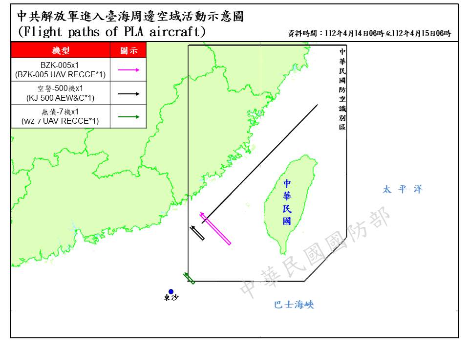 國防部今（15）日發布周邊海、空域動態，截至6時，解放軍共派遣8架軍機、5艘軍艦進入我西南空域，其中逾越海峽中線及其延伸線的共機達3架次。   圖：擷取自國防部官網