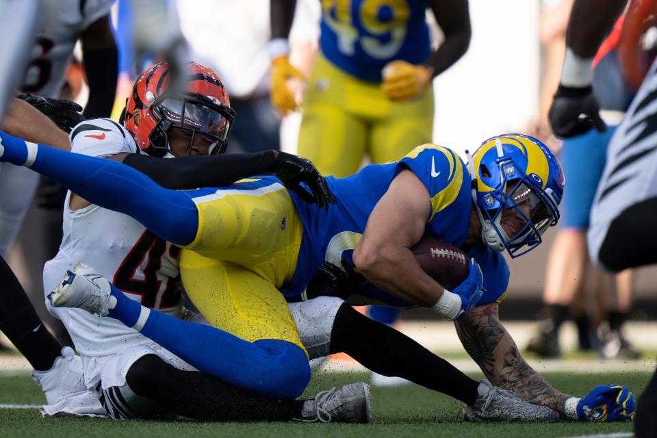 Jacob Harris (87) won a Super Bowl ring during his rookie year with the Los Angeles Rams.