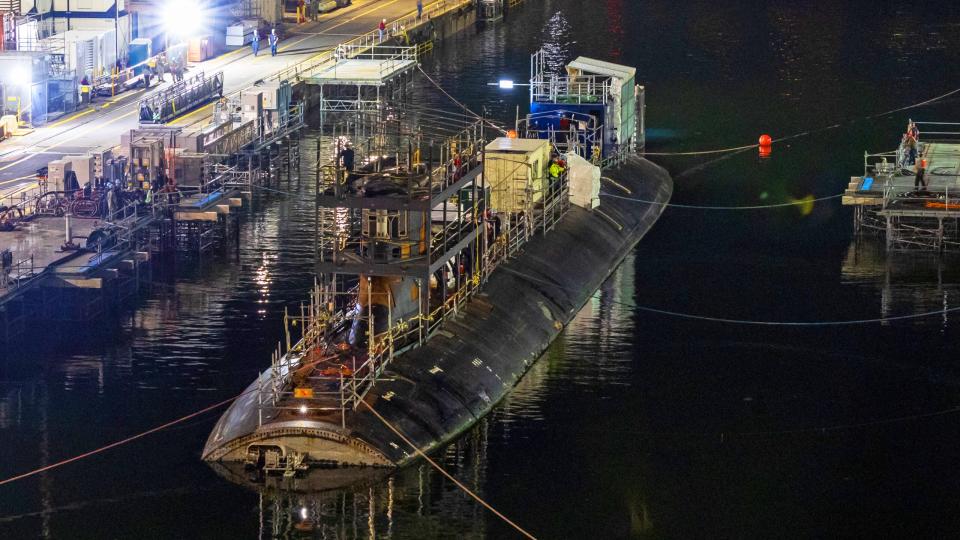 USS Connecticut (SSN 22) is docked for its Extended Docking Selected Restricted Availability July 12 at Puget Sound Naval Shipyard & Intermediate Maintenance Facility. <em>USN</em>