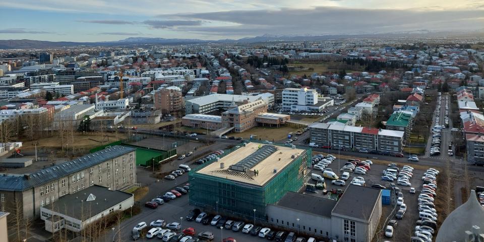 An aerial view of Reykjavik, Iceland