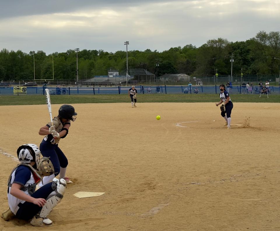 Freehold Boro's Giana Abinanti moments before driving a ball over the fence for a solo homer.