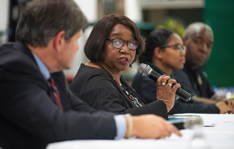 Claudia Mitchell speaks as the Jeff Davis High School Youth in Government Club hosts an education Summit at the school in Montgomery, Ala., on Thursday January 17, 2019.