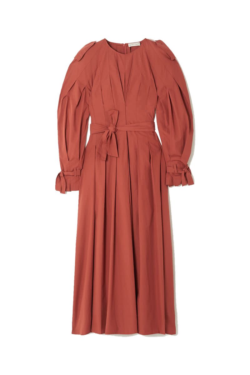 BITE Studios Belted Organic Cotton Pleated Maxi Dress