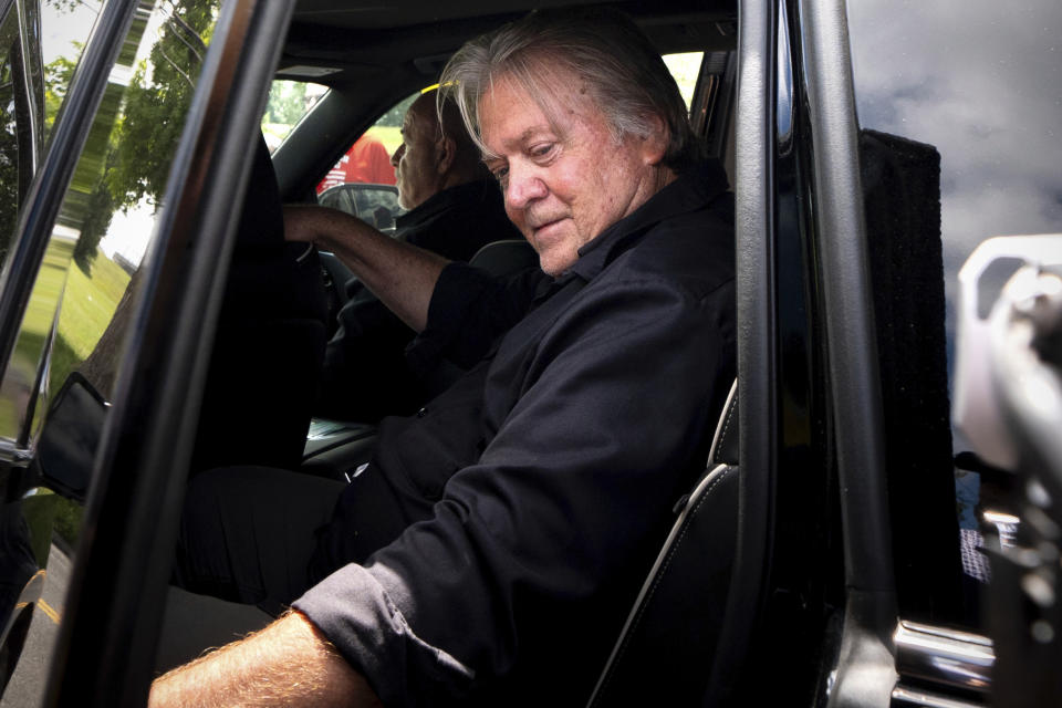 Steve Bannon gets into his car before reporting to Danbury Federal Correctional Institution, Monday, July 1, 2024, in Danbury, Conn. (AP Photo/Julia Nikhinson)