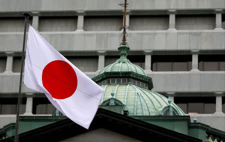 A Japanese flag flutters atop the Bank of Japan building in Tokyo, Japan, September 21, 2016. REUTERS/Toru Hanai/File Photo