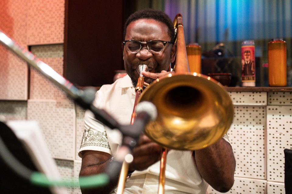 Vincent Chandler rehearses with Don Was and the Pan-Detroit Ensemble at Rust Belt Studios in Royal Oak on Friday, May 17, 2024.