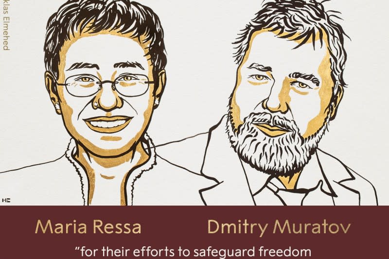 2021年諾貝爾和平獎得主蕾莎（Maria Ressa）、穆拉托夫（Dmitry Muratov）（取自@NobelPrize/Twitter）