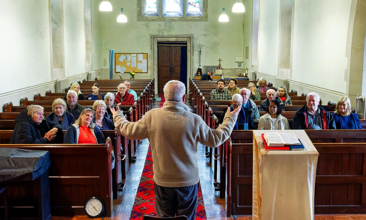 <span>John Gillibrand taking the service on Monday.</span><span>Photograph: Dimitris Legakis/Athena Pictures</span>