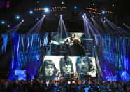 Members of Small Faces/Faces perform after induction into the Rock and Roll Hall of Fame Saturday, April 14, 2012, in Cleveland. (AP Photo/Tony Dejak)