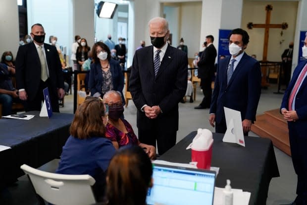 U.S. President Joe Biden visits a vaccination site at Virginia Theological Seminary in Alexandria, Va.,  April 6. Virginia has vaccinated more than half of its adult population.