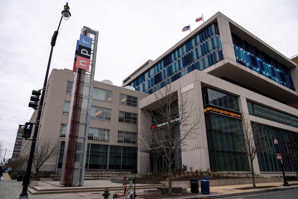 A view of the National Public Radio (NPR) headquarters on North Capitol Street February 22, 2023 in Washington, DC. The broadcaster has suspended senior editor Uri Berliner after he authored an essay last week for The Free Press accusing his employer of liberal bias.