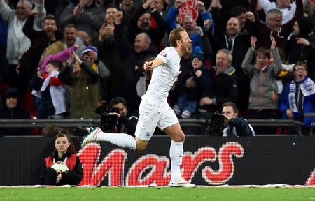 Football - England v Lithuania - UEFA Euro 2016 Qualifying Group E - Wembley Stadium, London, England - 27/3/15 England's Harry Kane celebrates scoring their fourth goal Reuters / Dylan Martinez Livepic