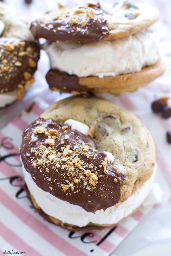 S'mores Chocolate Chip Cookie Ice Cream Sandwiches