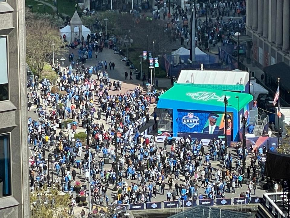 Downtown Detroit crowds swell in anticipation of the 2024 NFL Draft, Thursday, April 25, 2024