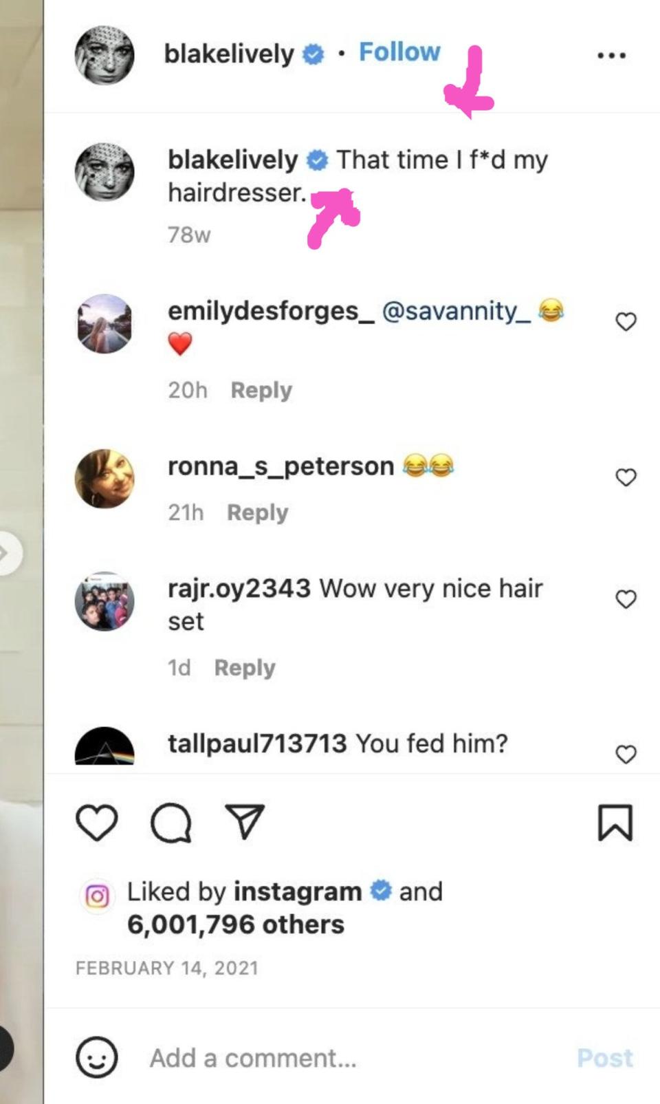 Screen shot of Instagram comments