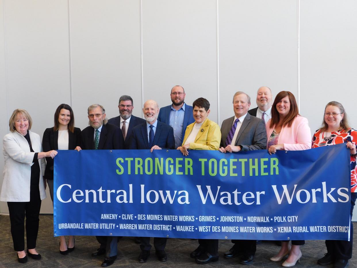 The Central Iowa Water Works Board of Trustees pictured after a press conference Wednesday, April 24, 2024.