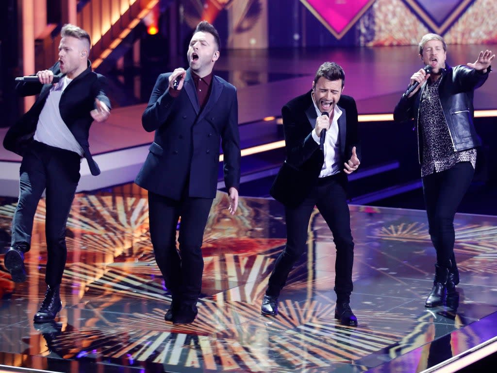 Westlife perform at the annual Golden Camera German film and television awards in Berlin in 2019 (AFP via Getty Images)