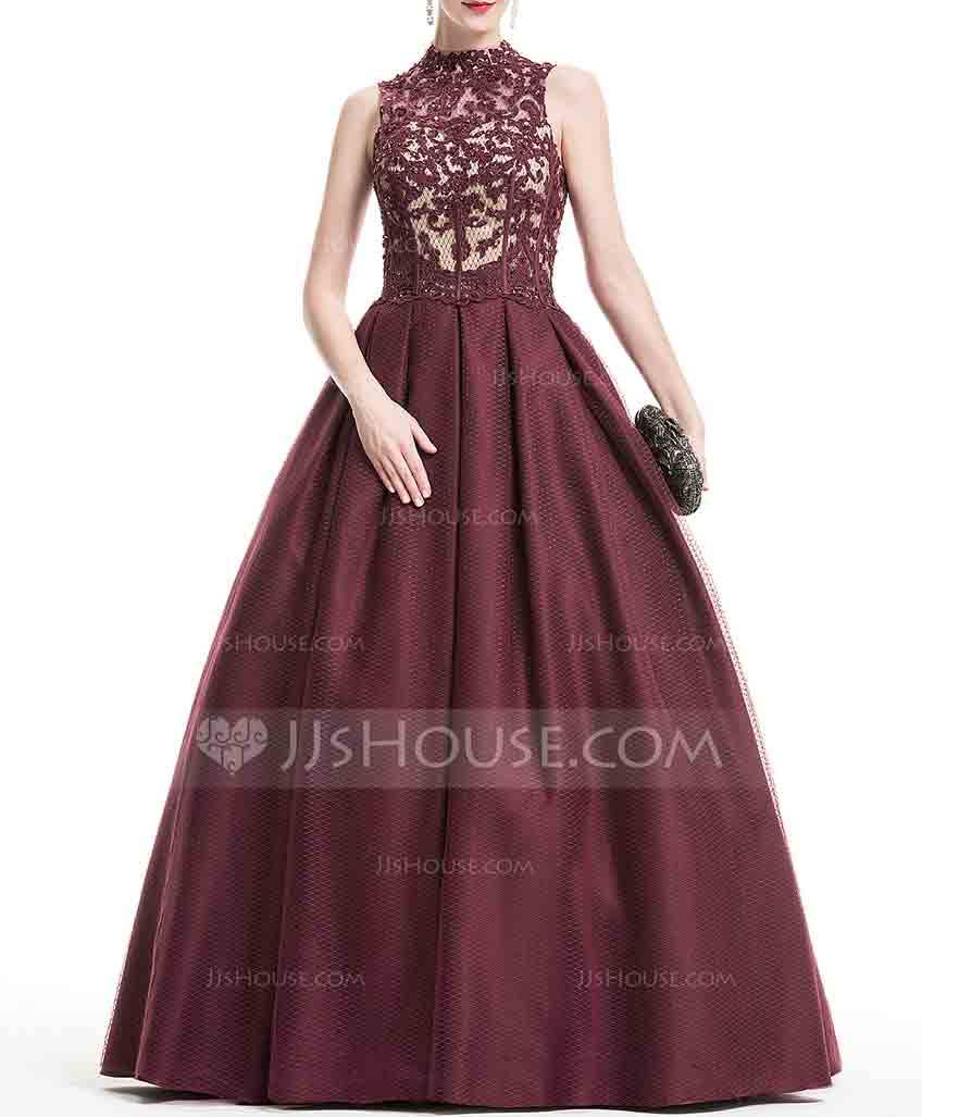 JJ’s House Ball-Gown High Neck Floor-Length Tulle Lace Evening Dress