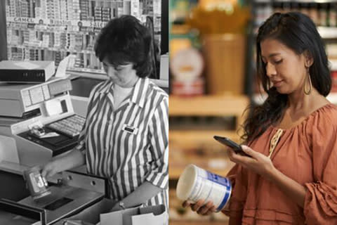 The barcode scan - then and now. (Photo: Business Wire)