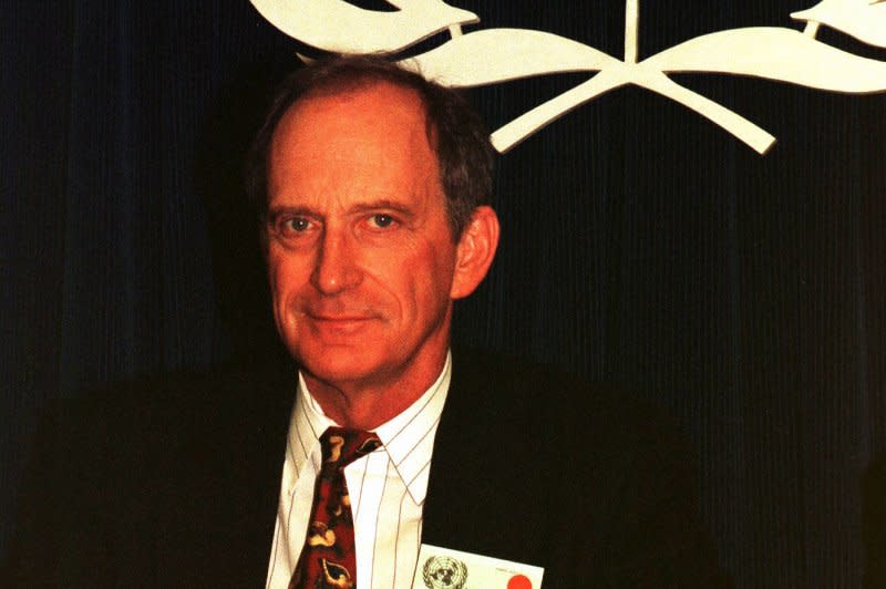 The creator of Earth Day, Dennis Hayes, attends a press conference on April 22, 1999, at the United Nations in New York City to announce plans for Earth Day 2000. On April 22, 1970, Earth Day was first observed. File Photo by Ezio Petersen/UPI