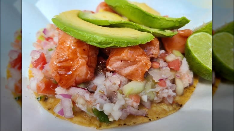 Fish ceviche on a tostada 