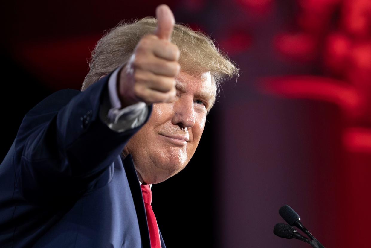 Former President Donald Trump addresses the participants at the Road to Majority conference at Gaylord Opryland Resort & Convention Center Friday, June 17, 2022, in Nashville, Tenn. 