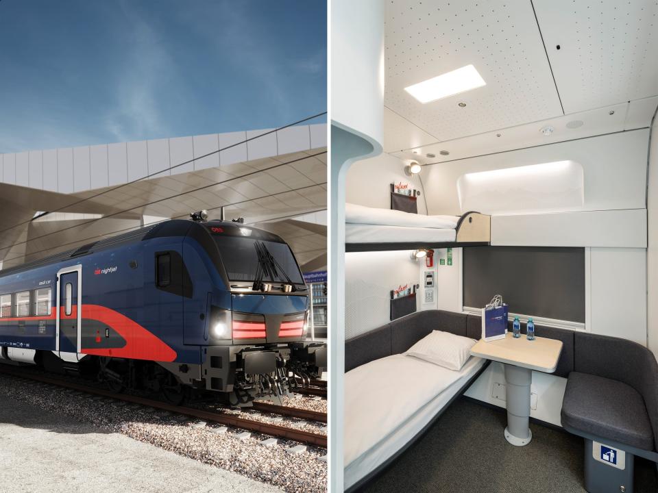 The exterior (L) and interior (R) of OBB Nightjet trains