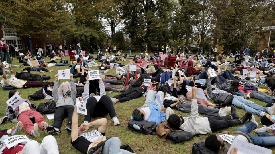 A photo including pro-Palestinian protest of Harvard students