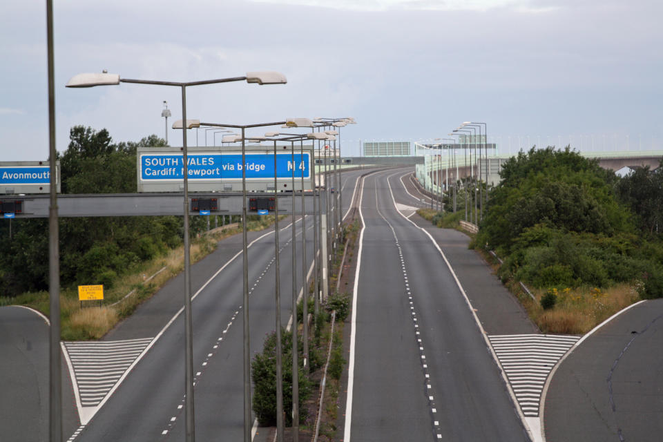 An empty Prince of Wales Bridge, which runs between England and Wales, during the morning rush hour as drivers hold a go-slow protest on the M4. Police have warned of 