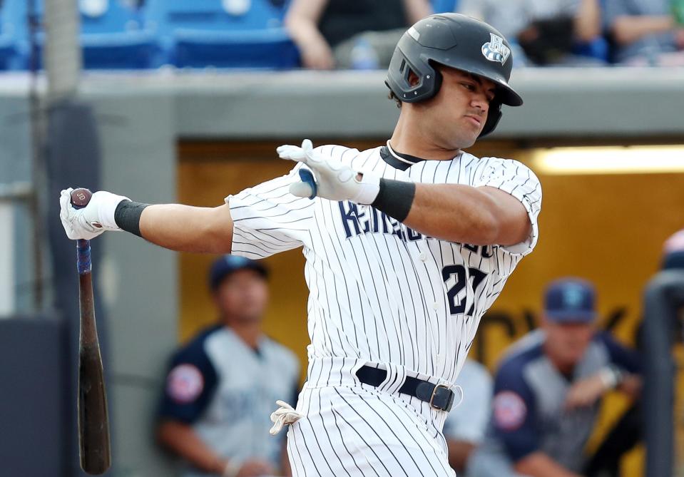 Hudson Valley Renegades outfielder Jasson Dominguez in action against the Brooklyn Cyclones at Dutchess Stadium in Wappingers Falls July 27, 2022. The 19-year-old is the New York Yankees third-ranked prospect, who was promoted to the Renegades last week.