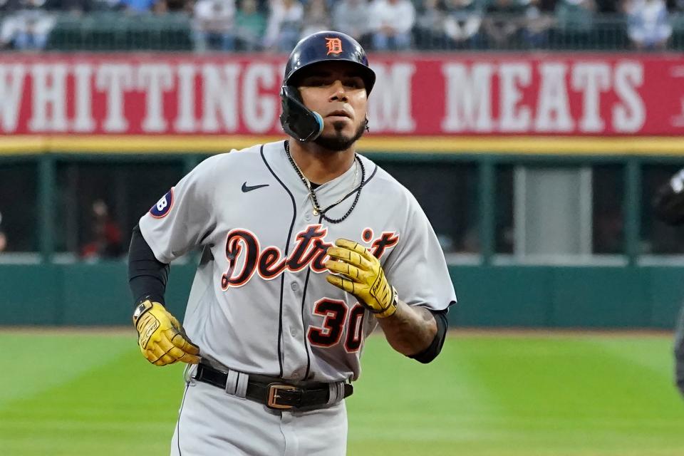 Tigers second baseman Harold Castro rounds the bases after hitting a two-run home run off White Sox pitcher Davis Martin during the first inning on Saturday, Sept. 24, 2022, in Chicago.