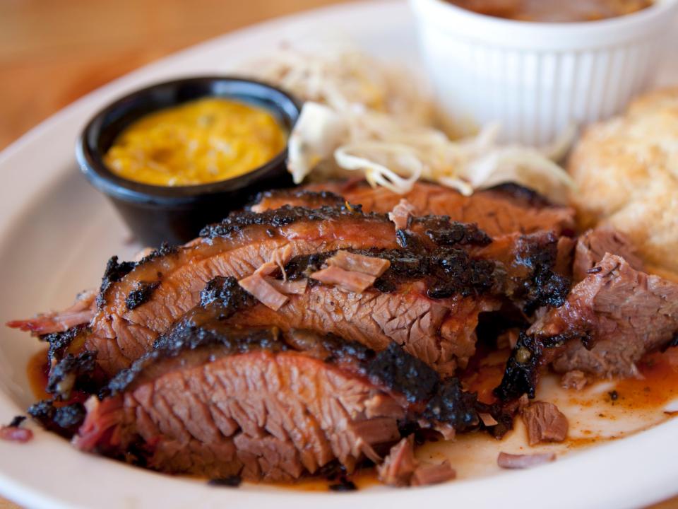 cut beef brisket on a plate