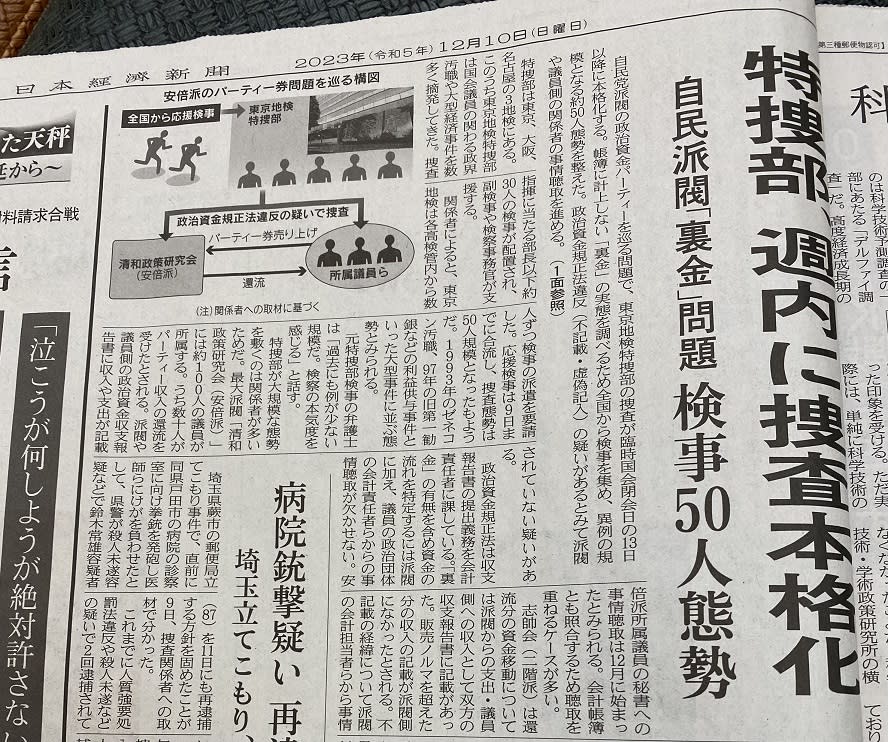 東京地檢處特搜部組成一個50名檢察官的團隊要大舉偵辦自民黨將募款餐會收入回饋給國會議員的大規模弊案   圖:翻攝自日本經濟新聞