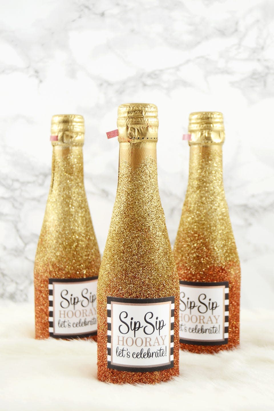 DIY Glitter Mini Champagne Bottles