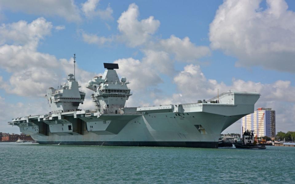 The Royal Navy aircraft carrier HMS Queen Elizabeth arrives back in Portsmouth after carrying out flight tests with F-35B jets  - Ben Mitchell/PA
